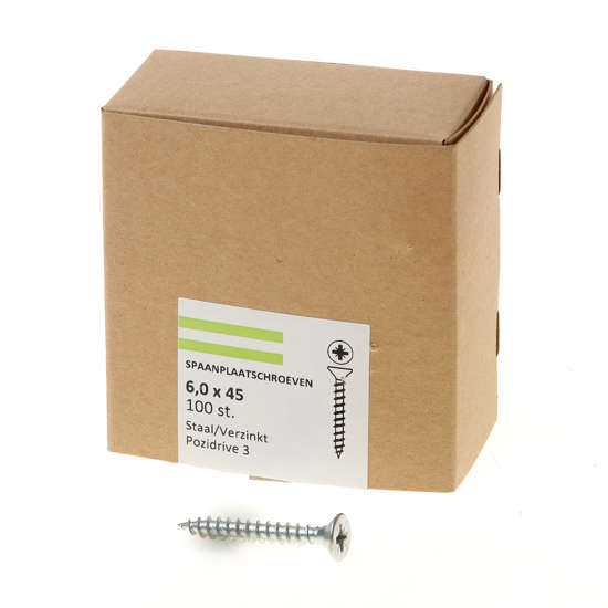 Afbeeldingen van Spaanplaatschroef verzinkt platkop pz-3 6.0X45 voldraad (100)