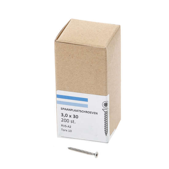 Afbeeldingen van Spaanplaatschroef rvs-A2 platkop tx-10 3.0X30 voldraad (200)