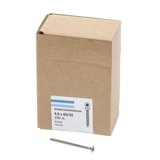 Afbeeldingen van Spaanplaatschroef rvs-A2 platkop tx-20 4.0X60 voldraad (200)