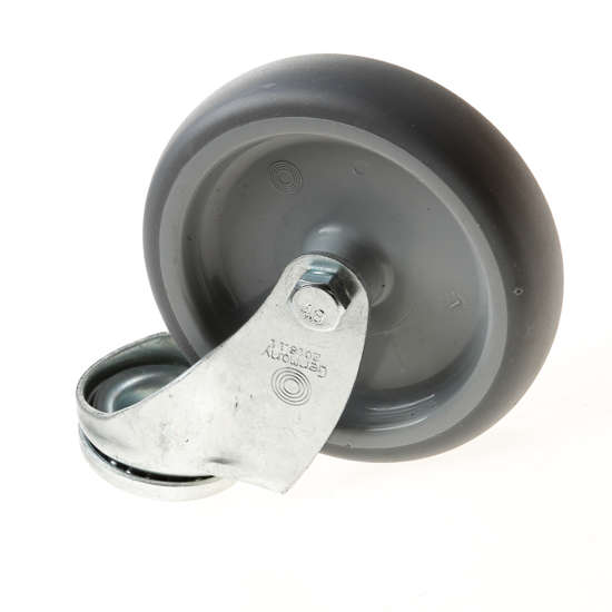 Afbeeldingen van Zwenkwiel met boutgat, grijs rubber wiel met glijlager, 65kg 100mm