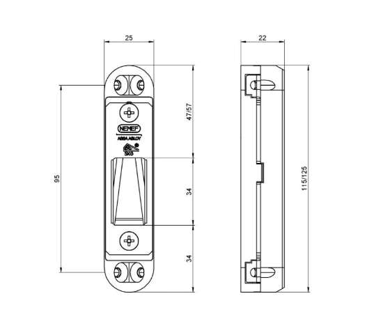 Afbeeldingen van Set veiligheid bijzetkommenVS 5006 (2 stuks), zelfstellend, tbv Nemef meerpuntsluiting 5040, afmeting 125x25x22mm