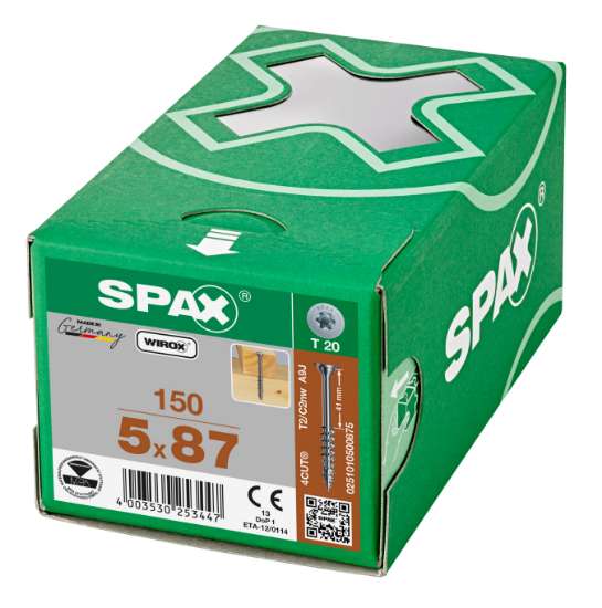 Afbeeldingen van Spax spaanplaatschroef wirox 5,0x87, tx20, met vlakke discuskop, met geoptimaliseerd deel schroefdraad