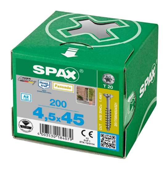 Afbeeldingen van Spax Spaanplaatschroef met boorpunt RVS T20 deeldraad 4.5x45mm (per 100 stuks)