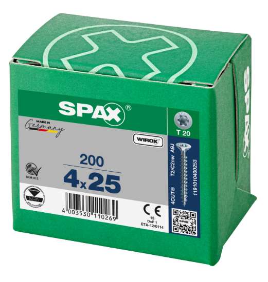 Afbeeldingen van Spax Spaanplaatschroef platverzonken kop verzinkt T-Star T20 4.0x25mm (per 10000 stuks)