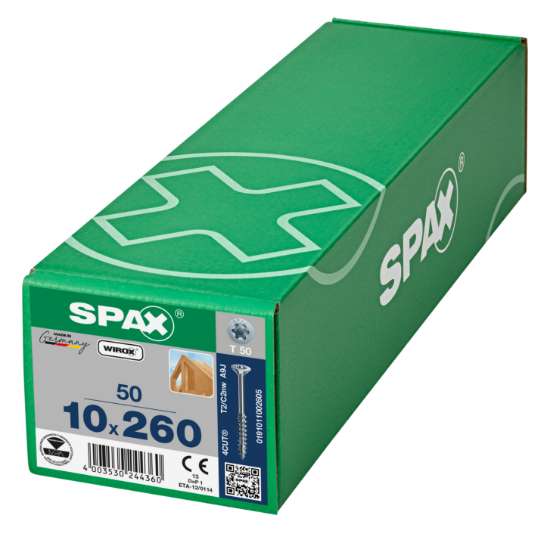 Afbeeldingen van Spax-s Spaanplaatschroef platverzonken kop geel verzinkt T50 10 x 260mm