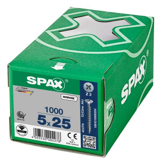 Afbeeldingen van Spax Spaanplaatschroef platverzonken kop verzinkt pozidriv 5.0x25mm  (per 1000 stuks)