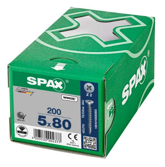 Afbeeldingen van Spax Spaanplaatschroef platverzonken kop verzinkt pozidriv 5.0x80mm (per 200 stuks)