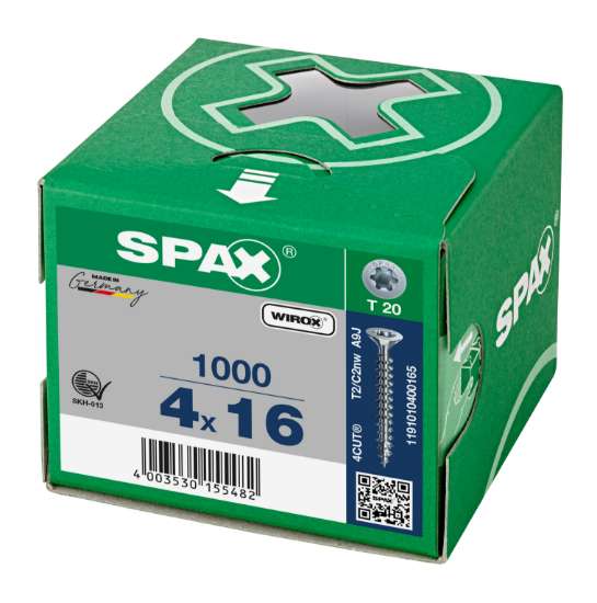 Afbeeldingen van Spax Spaanplaatschroef platverzonken kop verzinkt T-Star T20 4.0x16mm (per 1000 stuks)
