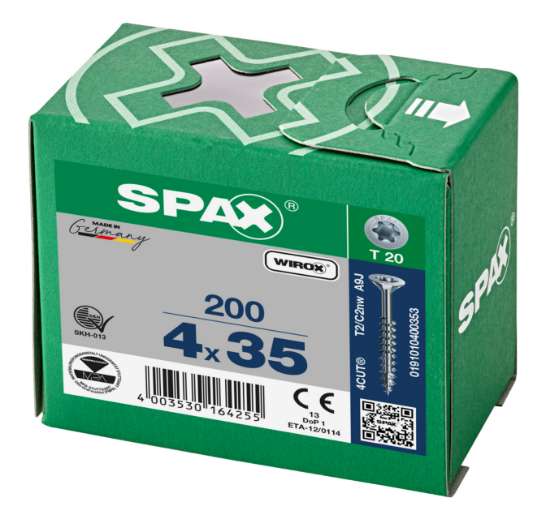 Afbeeldingen van Spax Spaanplaatschroef platverzonken kop verzinkt T-Star T20 deeldraad 4.0x35mm (per 200 stuks)