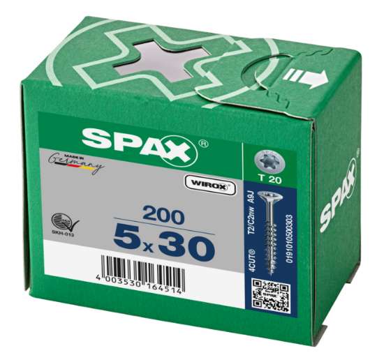 Afbeeldingen van Spax Spaanplaatschroef platverzonken kop verzinkt T-Star T20 deeldraad 5.0x30mm (per 200 stuks)
