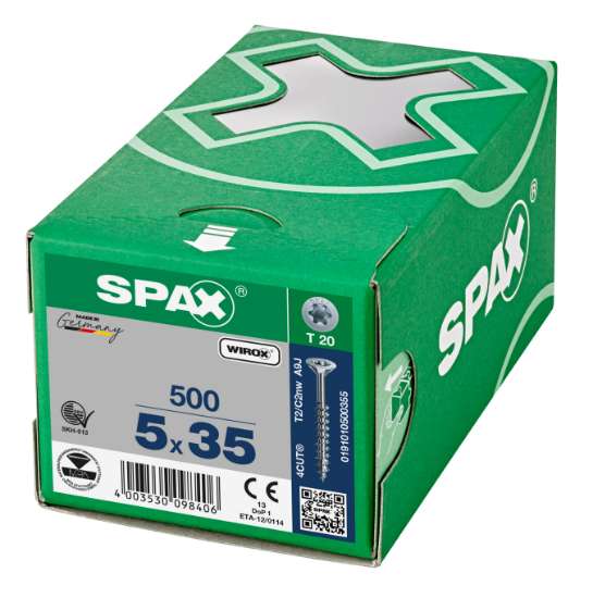 Afbeeldingen van Spax Spaanplaatschroef platverzonken kop verzinkt T-Star T20 deeldraad 5.0x35mm (per 200 stuks)