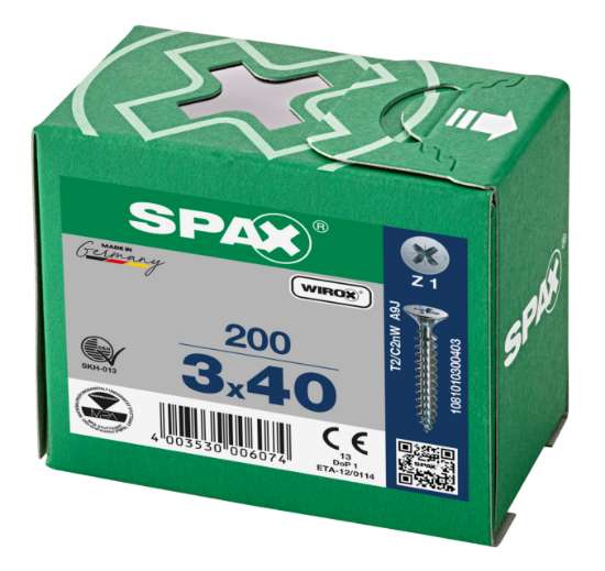 Afbeeldingen van Spax Spaanplaatschroef platverzonken kop verzinkt pozidriv 3.0x40mm (per 200 stuks)
