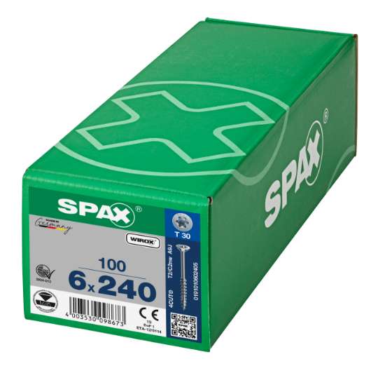 Afbeeldingen van Spax Spaanplaatschroef platverzonken kop verzinkt T-Star T30 deeldraad 6.0 x 240mm