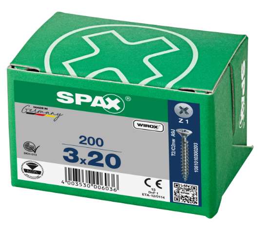 Afbeeldingen van Spax Spaanplaatschroef platverzonken kop verzinkt pozidriv 3.0x20mm (per 200 stuks)