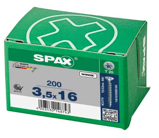 Afbeeldingen van Spax Spaanplaatschroef platverzonken kop verzinkt T-Star T15 3.5x16mm (per 200 stuks)