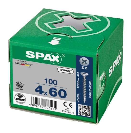 Afbeeldingen van Spax Spaanplaatschroef platverzonken kop verzinkt pozidriv 4.0x60mm (per 100 stuks)