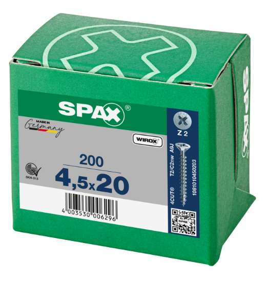 Afbeeldingen van Spax Spaanplaatschroef platverzonken kop verzinkt pozidriv 4.5x20mm (per 200 stuks)