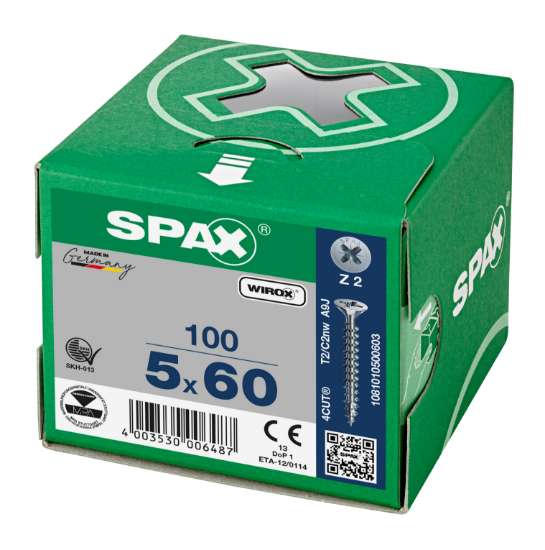 Afbeeldingen van Spax Spaanplaatschroef platverzonken kop verzinkt pozidriv 5.0x60mm (per 100 stuks)