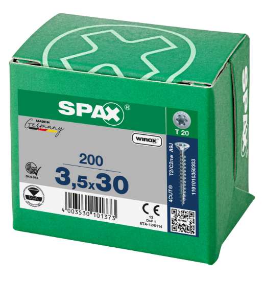 Afbeeldingen van Spax Spaanplaatschroef platverzonken kop verzinkt T-Star T15 3.5x30mm (per 200 stuks)
