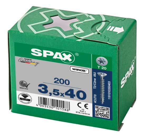 Afbeeldingen van Spax Spaanplaatschroef platverzonken kop verzinkt T-Star T15 3.5x40mm (per 200 stuks)