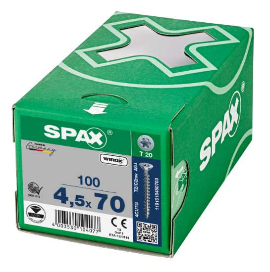 Afbeeldingen van Spax Spaanplaatschroef platverzonken kop verzinkt T-Star T20 4.5x70mm (per 100 stuks)