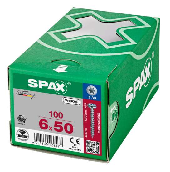 Afbeeldingen van Spax Spaanplaatschroef cilinderkop verzinkt T-Star T30 6.0x50mm (per 100 stuks)