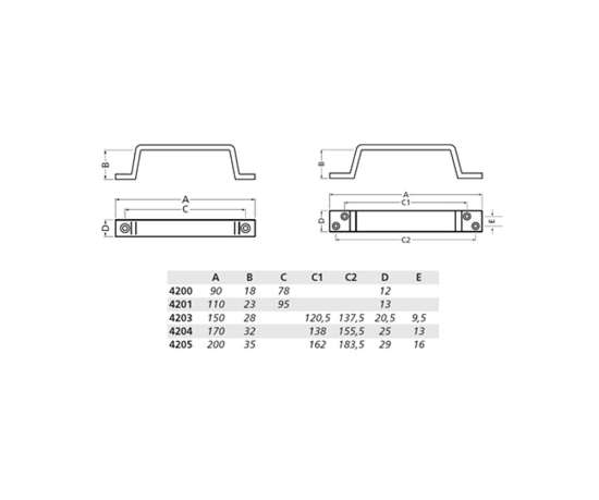 Afbeeldingen van Handgreep opschroevend, alu/naturel 4200-01 90mm