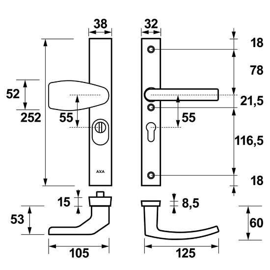 Afbeeldingen van AXA vh gr.drbr/kr smalschild F1 6767 pc55 ktb