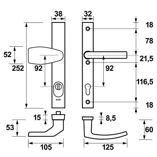 Afbeeldingen van AXA vh gr.drbr/kr smalschild F1 6767 pc92 ktb