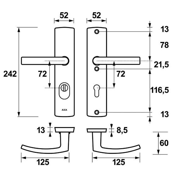 Afbeeldingen van VH-beslag Curve Kr/Kr Blok PC72 Inox 38-54mm